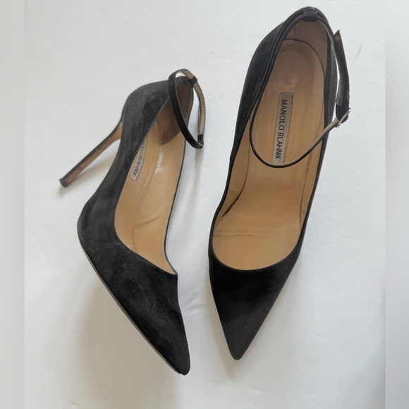 Manolo Blahnik Black Suede Leather BB Strap 115mm pointed toe pumps EU 40.5 - Picture 3 of 11